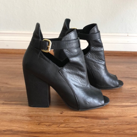 Chinese Laundry Shoes - Black Leather Block Heel Booties